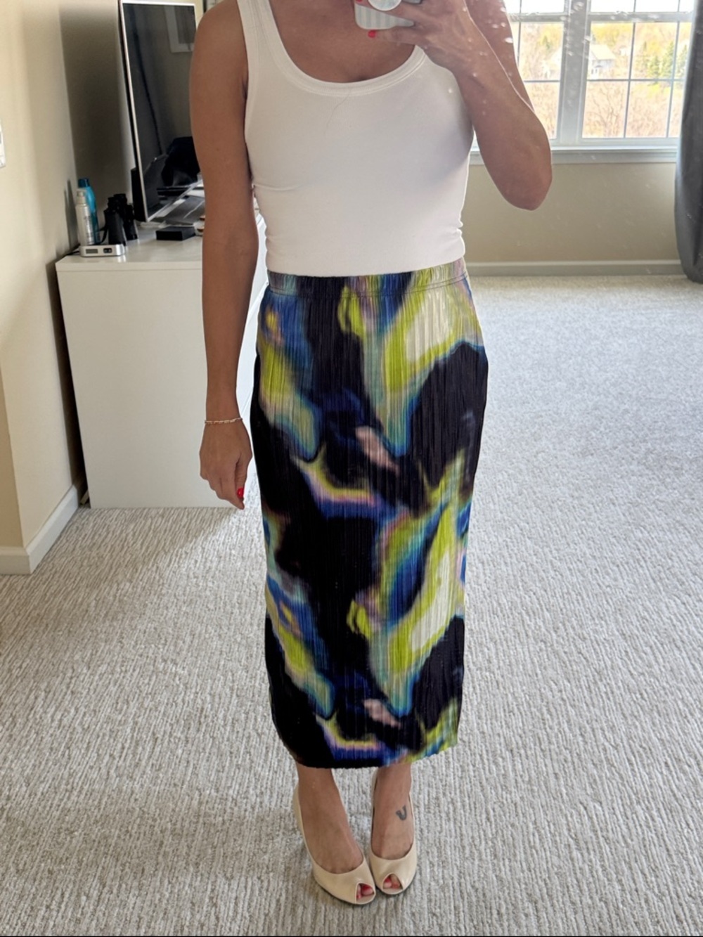 Topshop Abstract Print Pleated ankle Skirt - Black & Multi